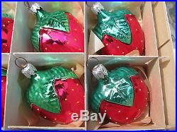 12 VINTAGE WEST GERMANY FIGURAL STRAWBERRIES MERCURY GLASS CHRISTMAS ORNAMENTS