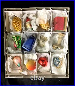 12 Vintage ASSORTED Mercury Glass CHRISTMAS ORNAMENT LOT Medium Ornaments