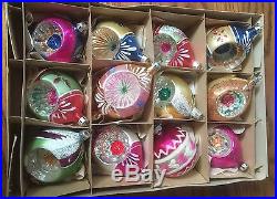 12 Vintage Christmas Poland Indent Glitter Ornaments In Box