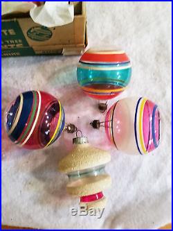 12 Vintage Christmas Unsilvered Glass Ornaments Lanterns Rounds Tops Mica USA