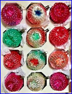 12 Vintage Colorful Double Sided Bumpy Star Indents Glass Christmas Ornaments