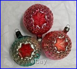 12 Vintage Colorful Double Sided Bumpy Star Indents Glass Christmas Ornaments