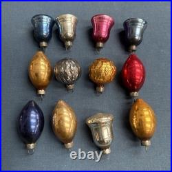 12 Vintage Corning Glass Works Christmas Tree Ornaments in Box WWII era USA