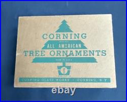 12 Vintage Corning Glass Works Christmas Tree Ornaments in Box WWII era USA