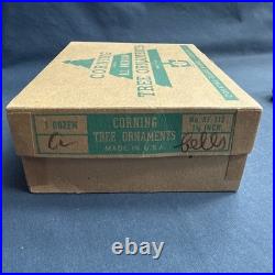 12 Vintage Corning Glass Works Christmas Tree Ornaments in Box WWII era USA