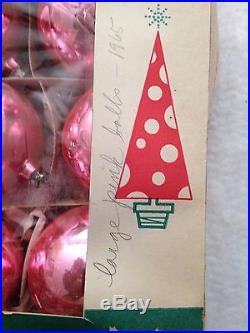 12 Vintage FANTASIA 3 Pink Large Glass Christmas Tree Ornaments IOB Poland