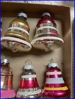 12 Vintage Glass Small BELL Christmas Ornaments Shiny Brite In Box