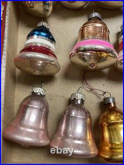 12 Vintage Glass Small BELL Christmas Ornaments Shiny Brite In Box