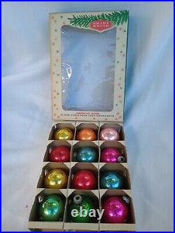 12 Vintage Multi Color Shiny Bright Mercury Glass Ornaments