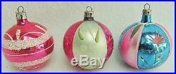 12 Vintage Poland FLOWERS Glitter Mercury Glass Christmas Tree Ornament Set Lot