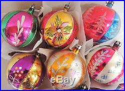 12 Vintage Poland FLOWERS Glitter Mercury Glass Xmas Tree Ornament Set Lot