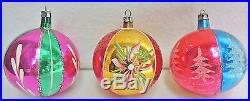 12 Vintage Poland FLOWERS Glitter Mercury Glass Xmas Tree Ornament Set Lot