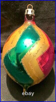 12 Vintage Poland Glass Christmas Ornaments Multicolor Glitter Teardrop