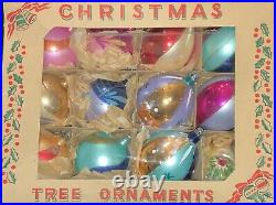 12 Vintage Poland Glass Christmas Ornaments-multicolor Glitter Teardrop & Round