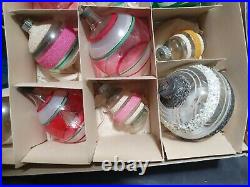 12 Vintage Shiny Brite Striped Unsilvered Glass Christmas Ornaments