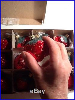 12 Vintage Strawberry Christmas Glass Ornaments Made In Czechoslovakia