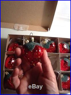 12 Vintage Strawberry Christmas Glass Ornaments Made In Czechoslovakia