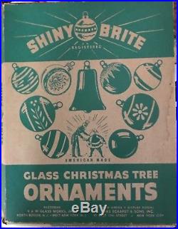 12 Vintage Unsilvered Frosted Shiny Brite Tree & Tops Glass Christmas Ornaments