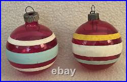 12 Vintage Unsilvered Glass Multicolor Stripe Round Ornaments Shiny Brite 22-40