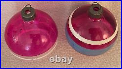 12 Vintage Unsilvered Glass Multicolor Stripe Round Ornaments Shiny Brite 22-40