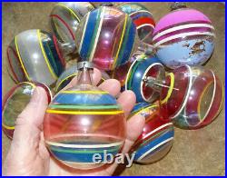 12 Vintage WWII Era Unsilvered Tinted Striped Glass Christmas Tree Ornaments 40s