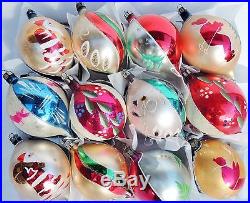 12 Vtg 4 Fantasia POLAND Santa Teardrop Mercury Glass Xmas Ornament Set #1266