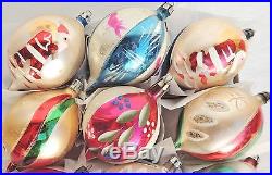 12 Vtg 4 Fantasia POLAND Santa Teardrop Mercury Glass Xmas Ornament Set #1266