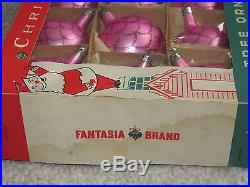 12 Vtg Christmas Ornaments Pink Mercury Glass GLITTER FISH SCALE POLAND in Box