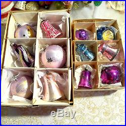 12 Vtg Lavender Purple Mica Bells Indents Glitter Glass Xmas Ornaments Germany