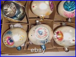 12 Vtg Mercury Glass Christmas Tree Ornament DOUBLE INDENT Balloon Tip IOB/Box