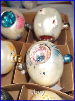 12 Vtg Mercury Glass Christmas Tree Ornament DOUBLE INDENT Balloon Tip IOB/Box