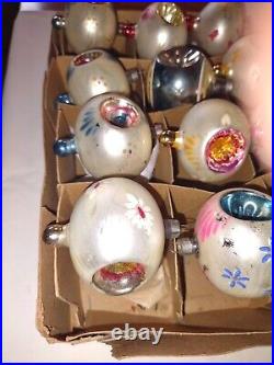 12 Vtg Mercury Glass Christmas Tree Ornament DOUBLE INDENT Balloon Tip IOB/Box