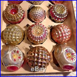12 Vtg Rare Bumpy Texture German Shiny B Japan Indent Glass Xmas Ornament Box