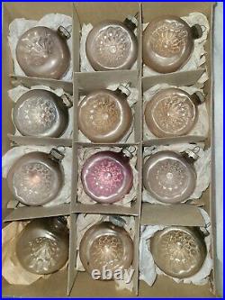 12 Vtg SHINY BRITE INDENT Glass Xmas Ornaments in BOX