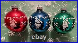 12 Vtg. Shiny Brite Stenciled Xmas Ornaments Angels Santa Bells Snowflake 1950s