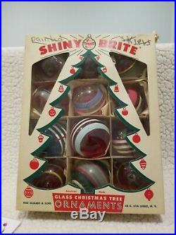 12 Vtg unsilvered WW2 XMAS outside painted striped Glass Ornaments