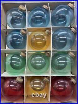 12 WWII Era Unsilvered Paper Cap Glass Christmas Ornaments