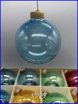 12 WWII Era Unsilvered Paper Cap Glass Christmas Ornaments