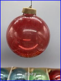 12 WWII Era Unsilvered Paper Cap Glass Christmas Ornaments