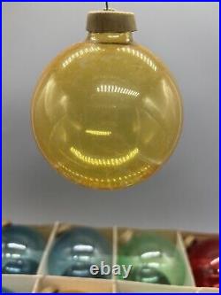 12 WWII Era Unsilvered Paper Cap Glass Christmas Ornaments