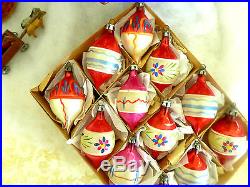 12 small 2 Teardrop Painted Glass Feather Tree Poland Xmas Ornaments Patriotic