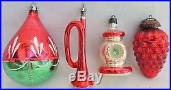 13 LG FANCY RED Vtg POLAND Mercury Glass INDENT Mica TEAR DROP Xmas Ornament Lot
