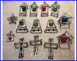 14 Antique Czech Mercury Glass Bead Christmas Ornaments