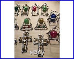 14 Antique Czech Mercury Glass Bead Christmas Ornaments