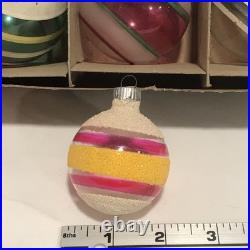 14 PC Vintage Shiny Brite Christmas Striped WW2 Wartime Unsilvered Ornament LOT