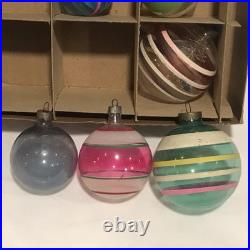 14 PC Vintage Shiny Brite Christmas Striped WW2 Wartime Unsilvered Ornament LOT