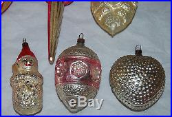 15 Antique Blown Spun Glass Christmas Feather Tree Hand Painted ORNAMENTS