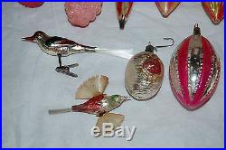 15 Antique Blown Spun Glass Christmas Feather Tree Hand Painted ORNAMENTS