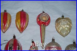 15 Antique Blown Spun Glass Christmas Feather Tree Hand Painted ORNAMENTS