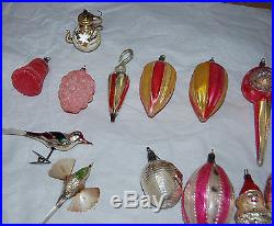 15 Antique Blown Spun Glass Christmas Feather Tree Hand Painted ORNAMENTS